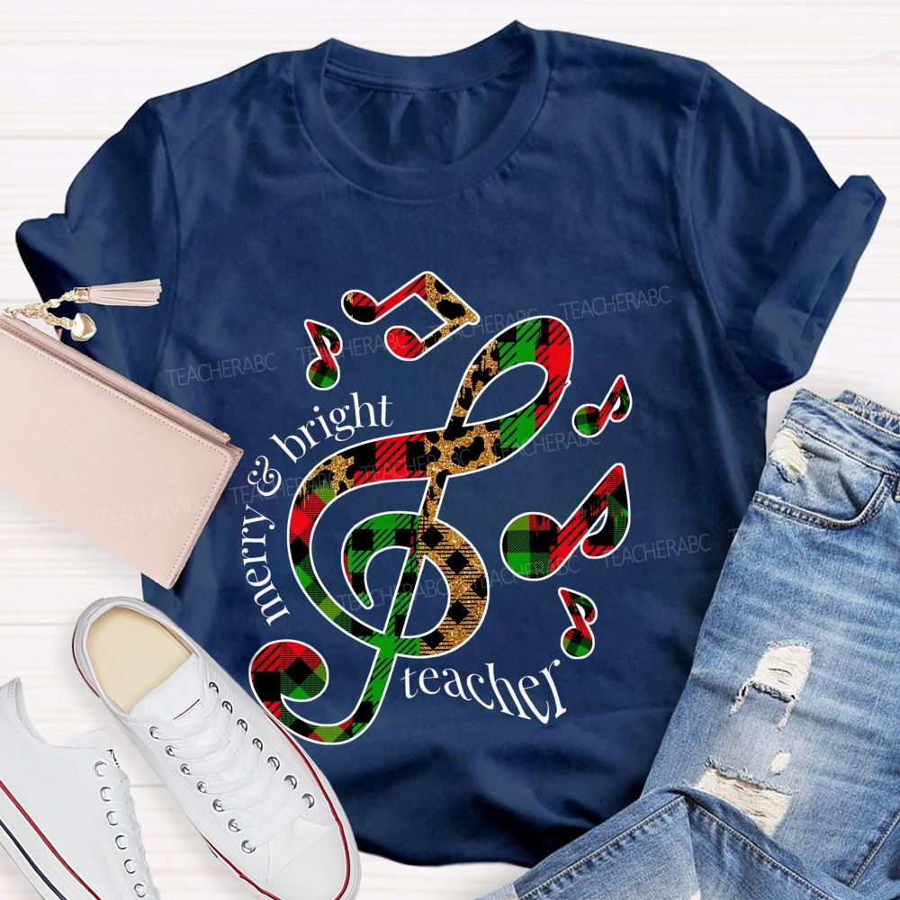 Merry And Bright Christmas For Music Teacher T-shirt
