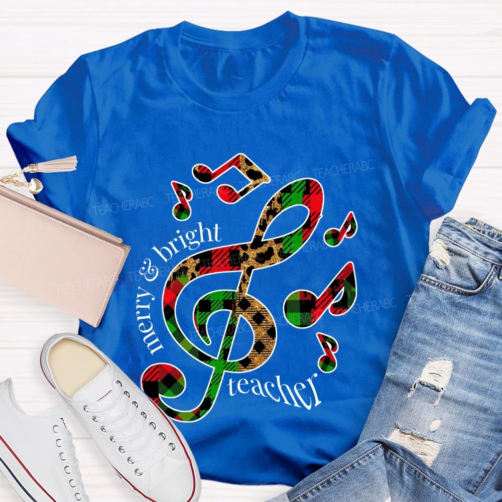 Merry And Bright Christmas For Music Teacher T-shirt