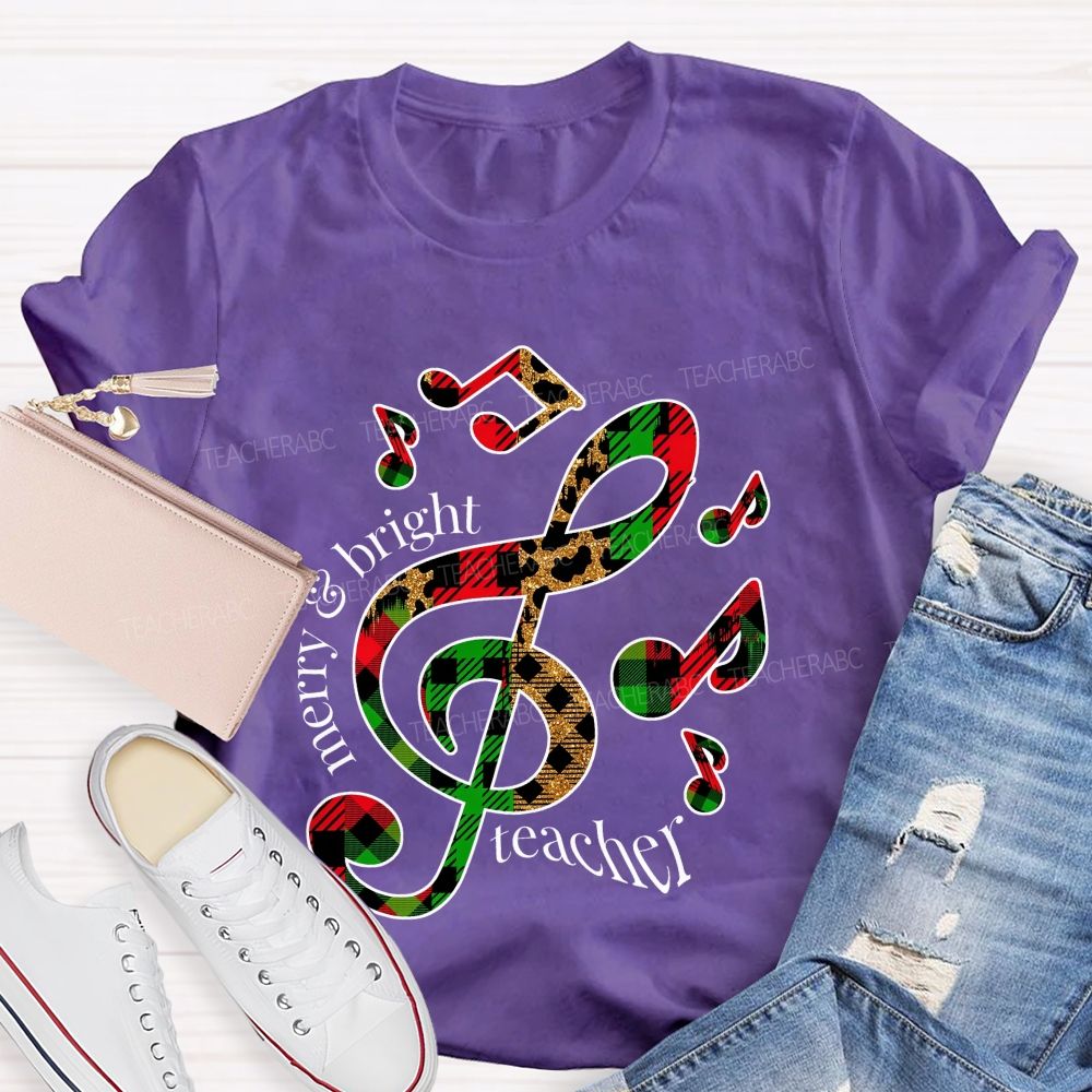 Merry And Bright Christmas For Music Teacher T-shirt