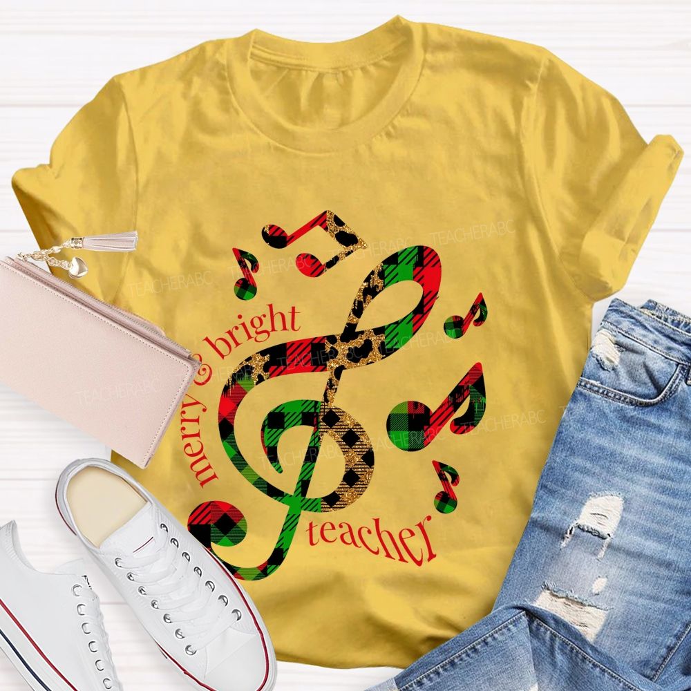 Merry And Bright Christmas For Music Teacher T-shirt