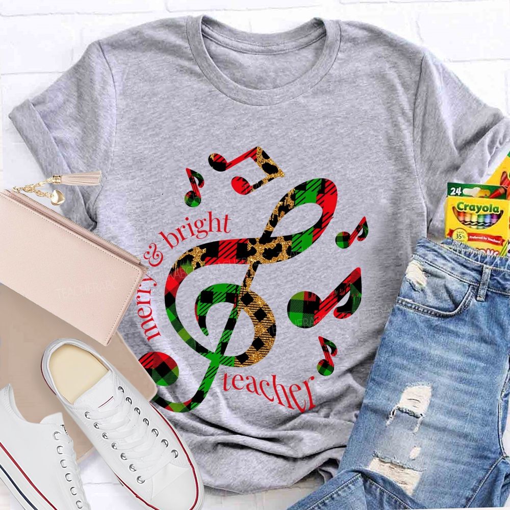 Merry And Bright Christmas For Music Teacher T-shirt
