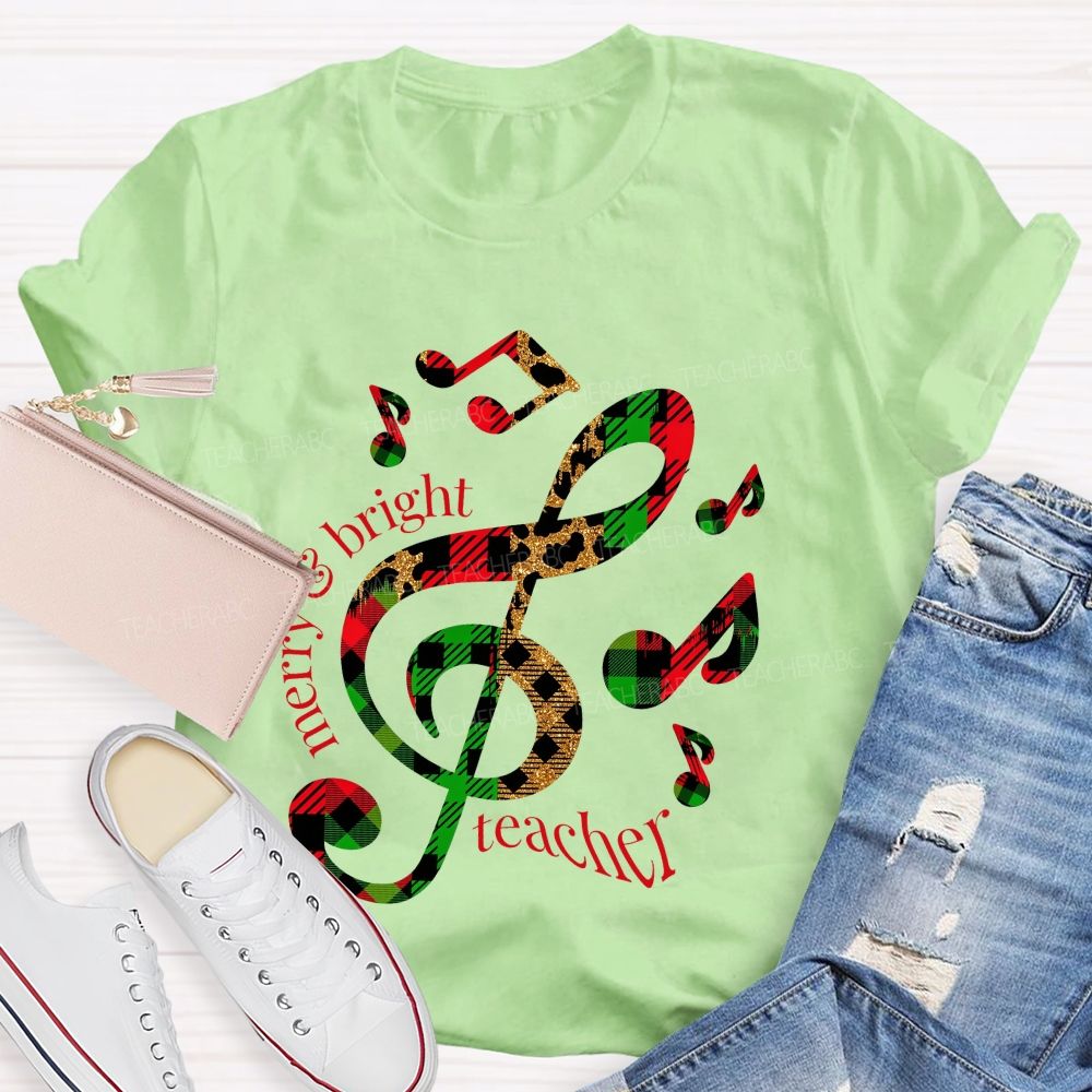 Merry And Bright Christmas For Music Teacher T-shirt