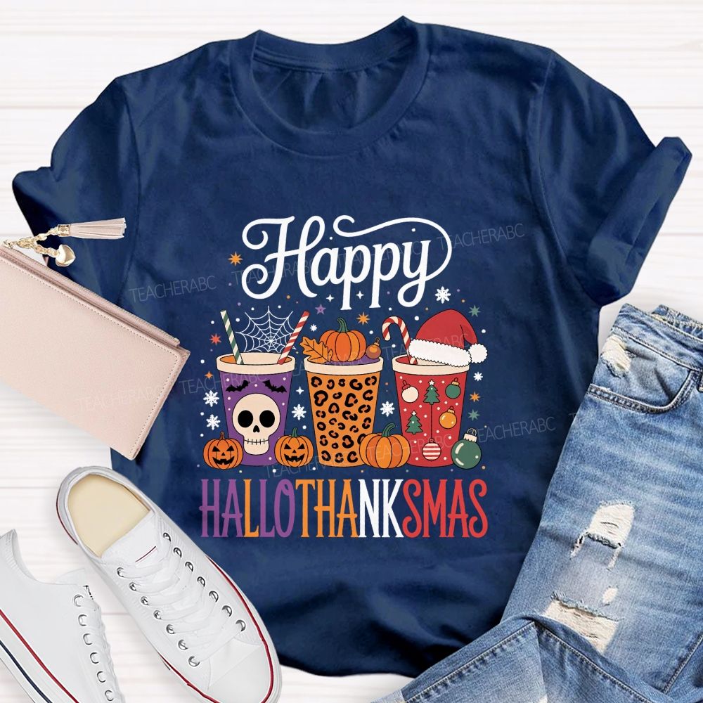 Happy Hallothanksmas Pumpkin Teacher T-shirt