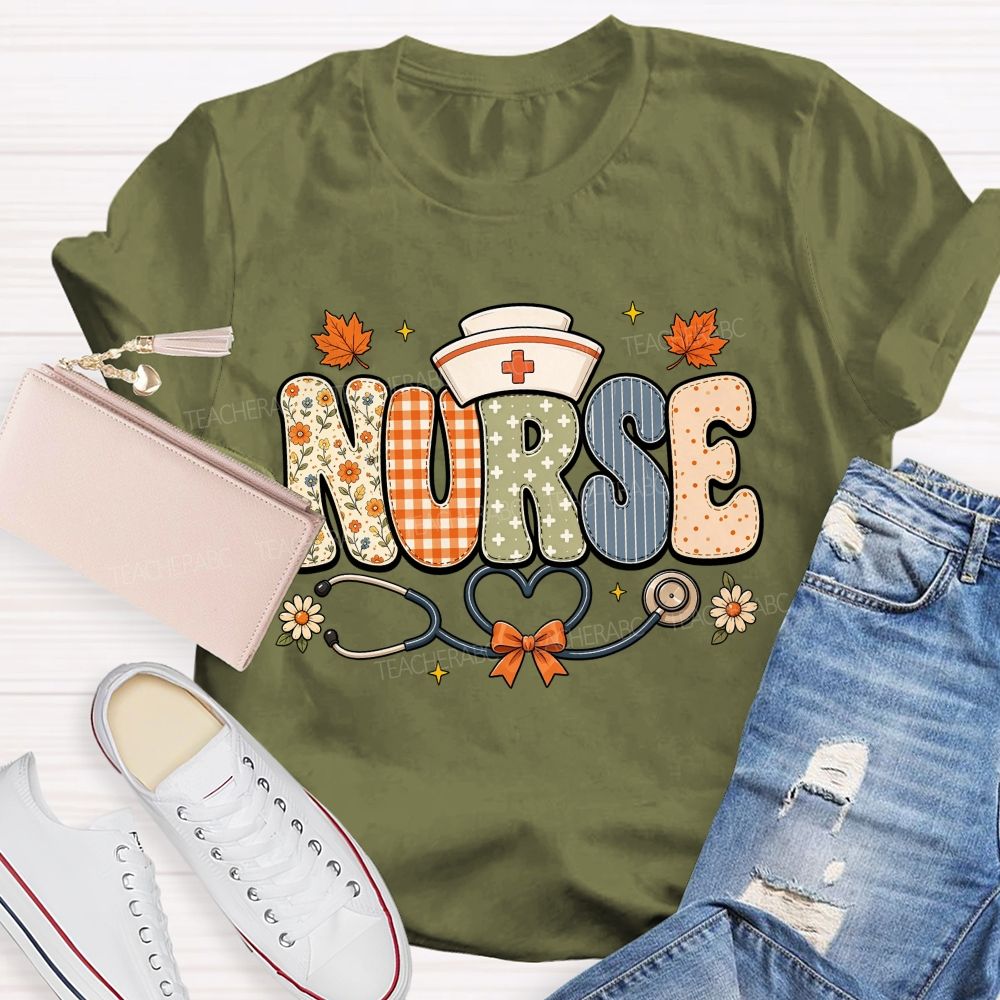 Nurse Orange Plaid Letters Teacher T-shirt