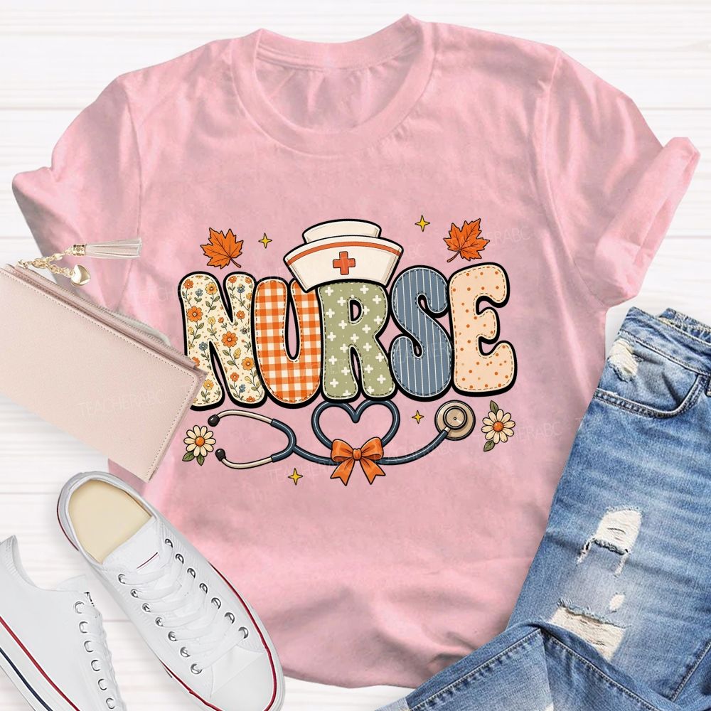 Nurse Orange Plaid Letters Teacher T-shirt