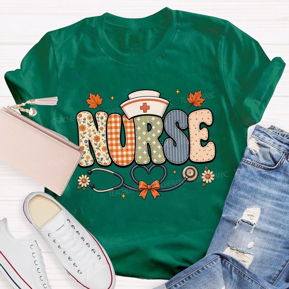Nurse Orange Plaid Letters Teacher T-shirt
