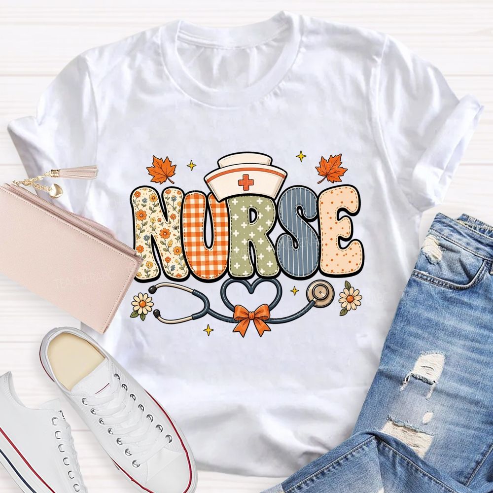 Nurse Orange Plaid Letters Teacher T-shirt