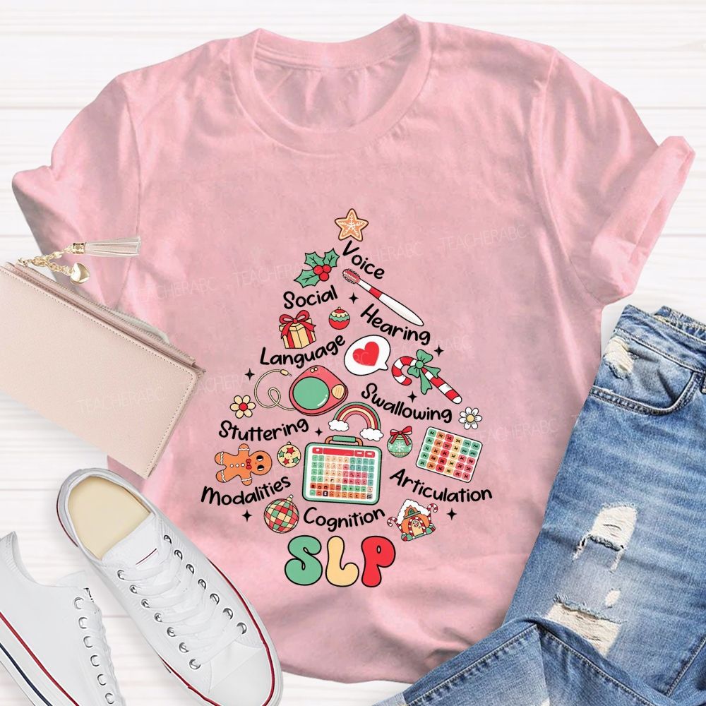 Slp Christmas Tree‑Speech Language Pathologist Holiday Teacher T-shirt