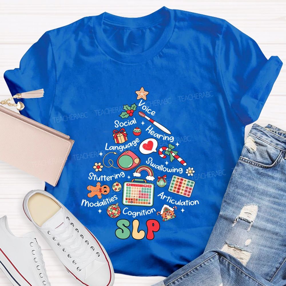 Slp Christmas Tree‑Speech Language Pathologist Holiday Teacher T-shirt