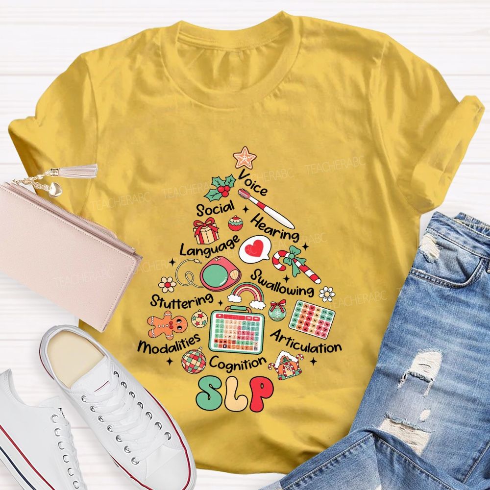 Slp Christmas Tree‑Speech Language Pathologist Holiday Teacher T-shirt
