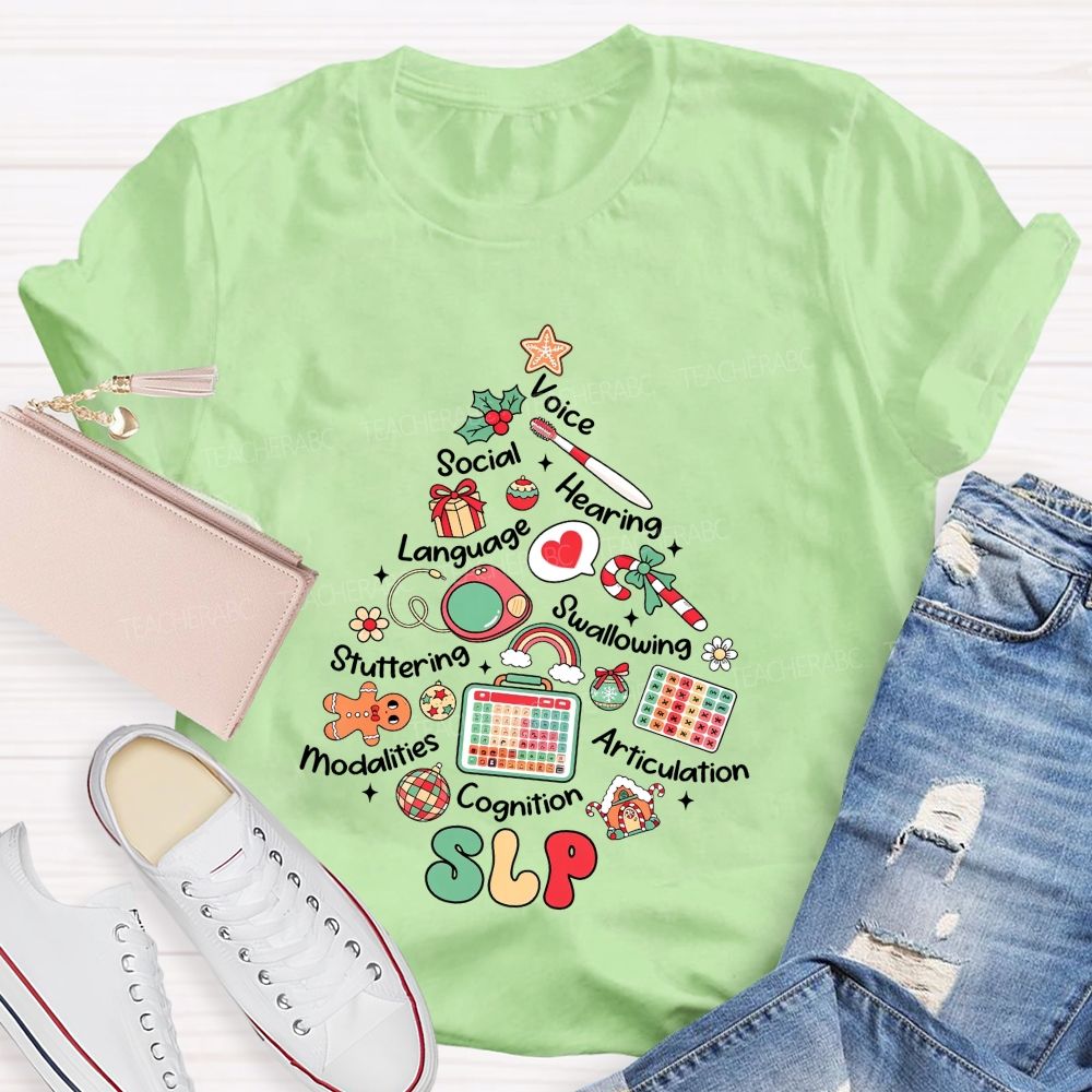 Slp Christmas Tree‑Speech Language Pathologist Holiday Teacher T-shirt