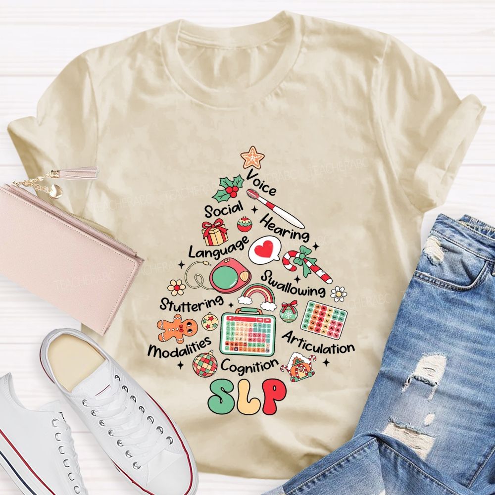 Slp Christmas Tree‑Speech Language Pathologist Holiday Teacher T-shirt