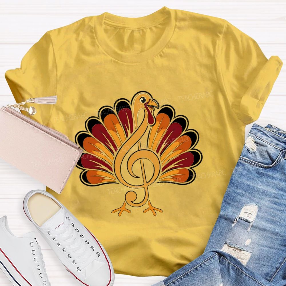 Music Treble Clef Turkey Thanksgiving Teacher T-shirt