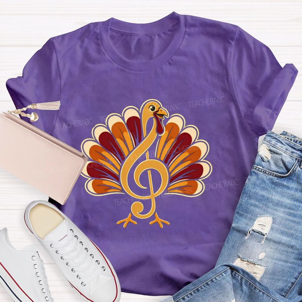 Music Treble Clef Turkey Thanksgiving Teacher T-shirt