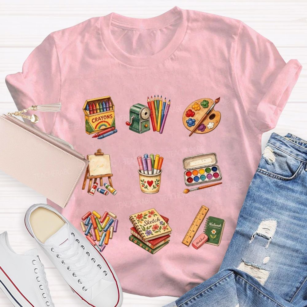 Watercolor Art Teacher Supplies Bundle Teacher T-shirt
