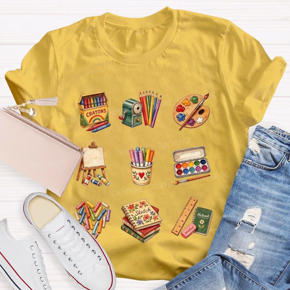 Watercolor Art Teacher Supplies Bundle Teacher T-shirt
