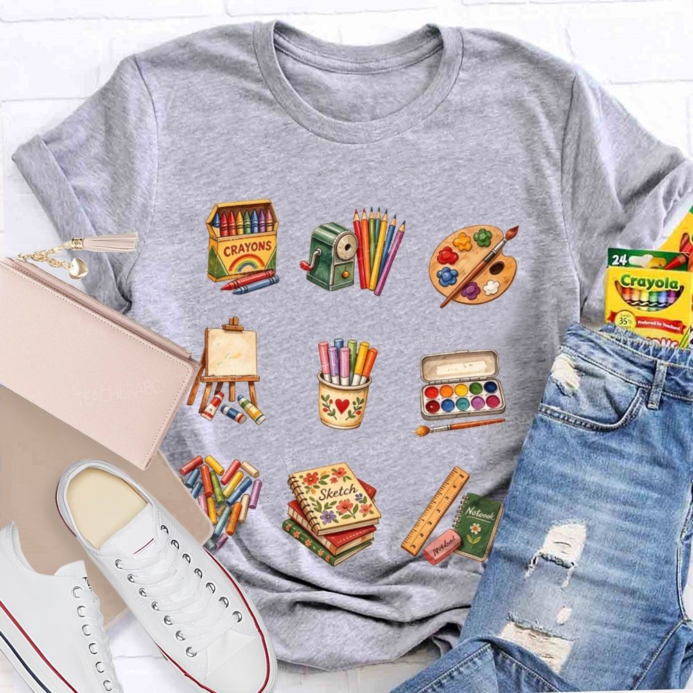 Watercolor Art Teacher Supplies Bundle Teacher T-shirt