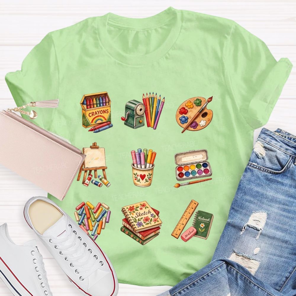 Watercolor Art Teacher Supplies Bundle Teacher T-shirt