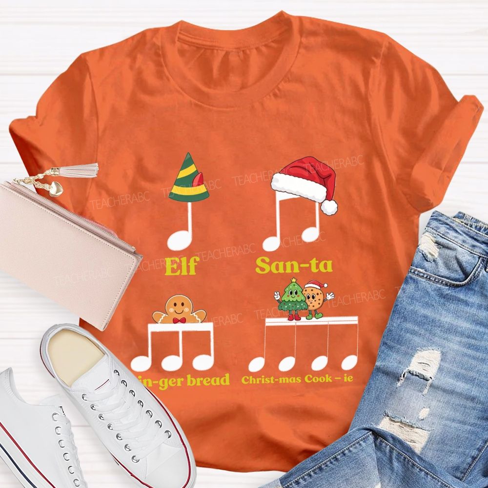 Christmas Music Rhythm Elf Santa Gingerbread Cookie Teacher T-shirt