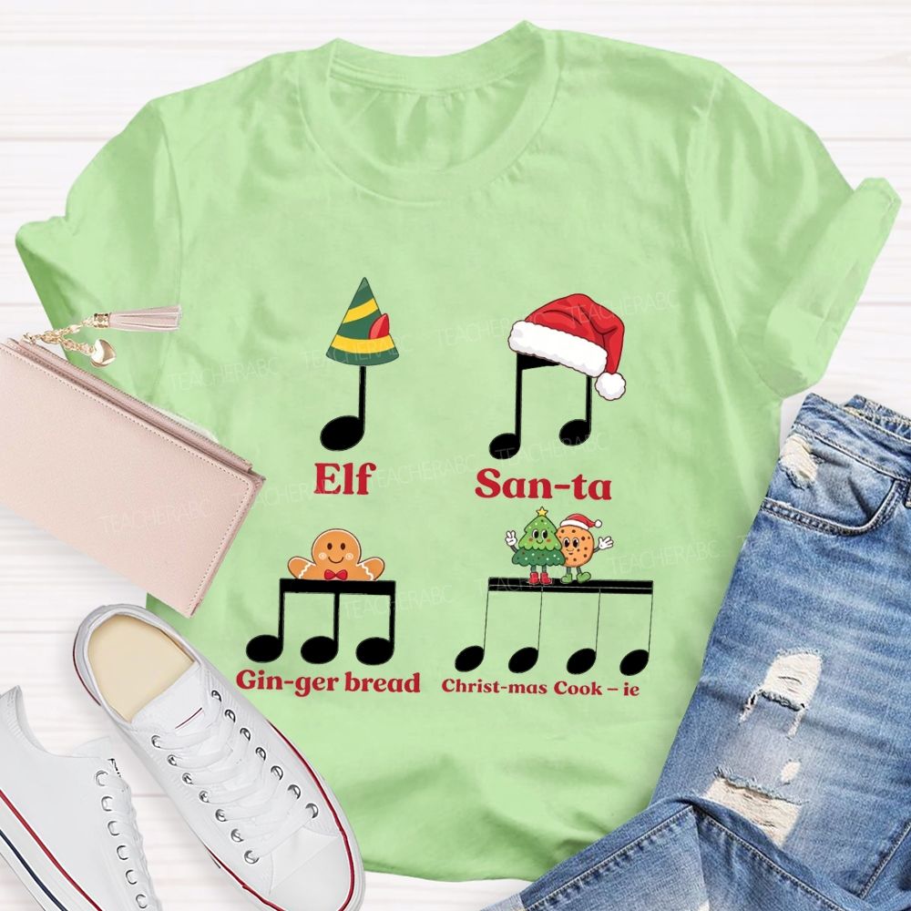 Christmas Music Rhythm Elf Santa Gingerbread Cookie Teacher T-shirt