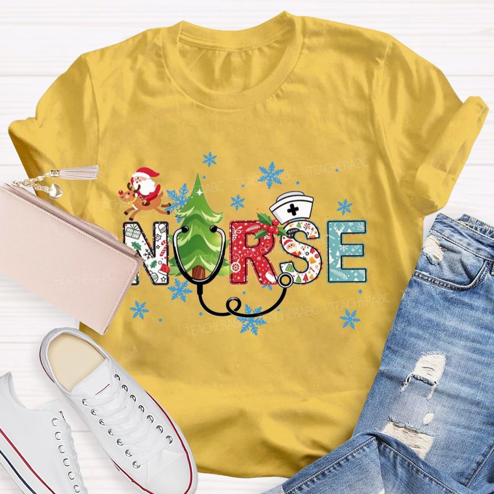 Santa And Stethoscope School Nurse Holiday T-shirt