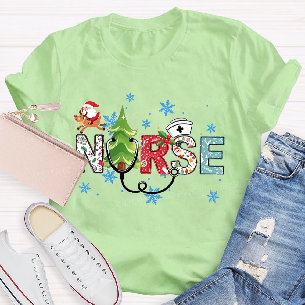 Santa And Stethoscope School Nurse Holiday T-shirt