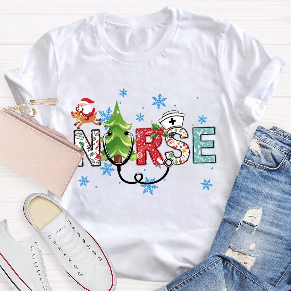 Santa And Stethoscope School Nurse Holiday T-shirt