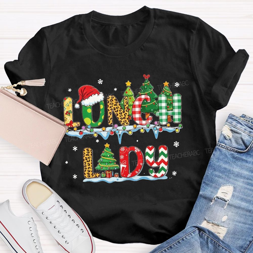 Christmas Lunch Lady Retro Patterned Letter T-shirt