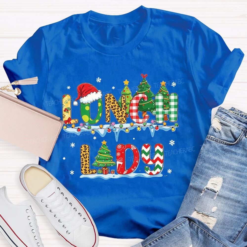 Christmas Lunch Lady Retro Patterned Letter T-shirt
