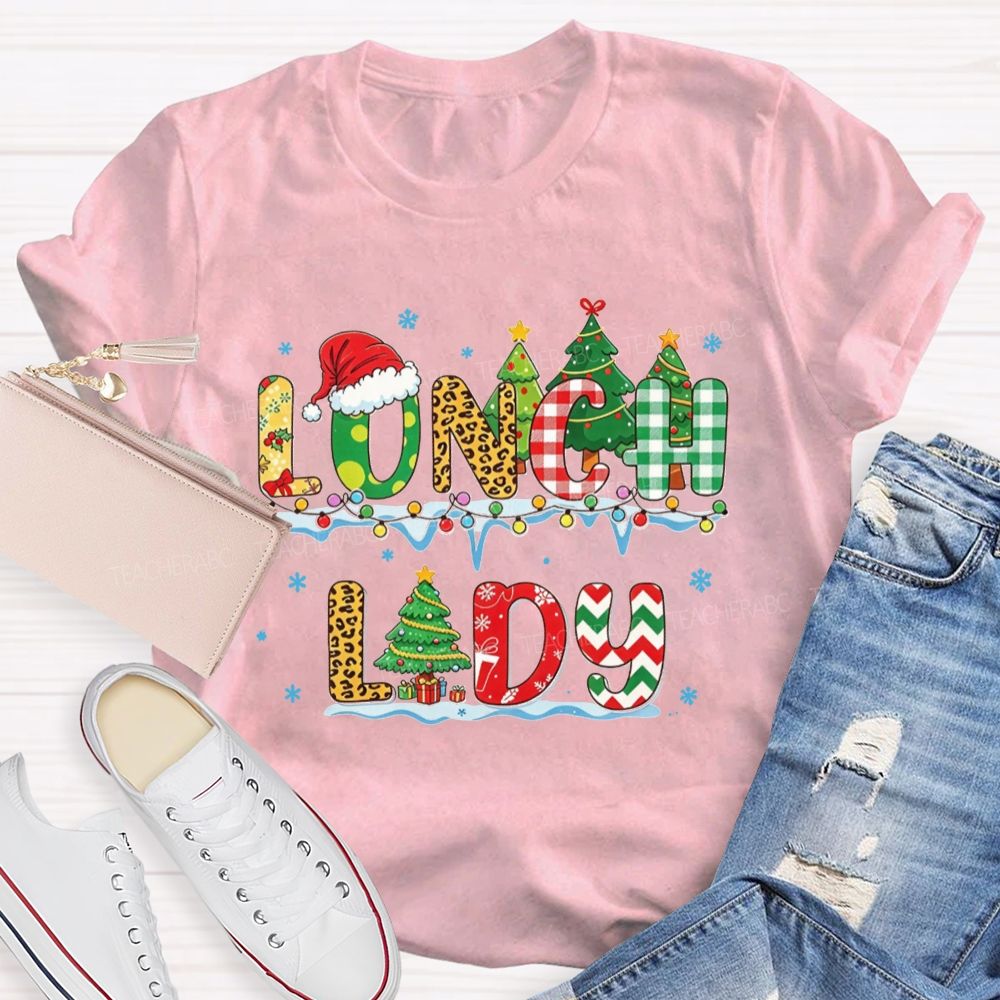 Christmas Lunch Lady Retro Patterned Letter T-shirt