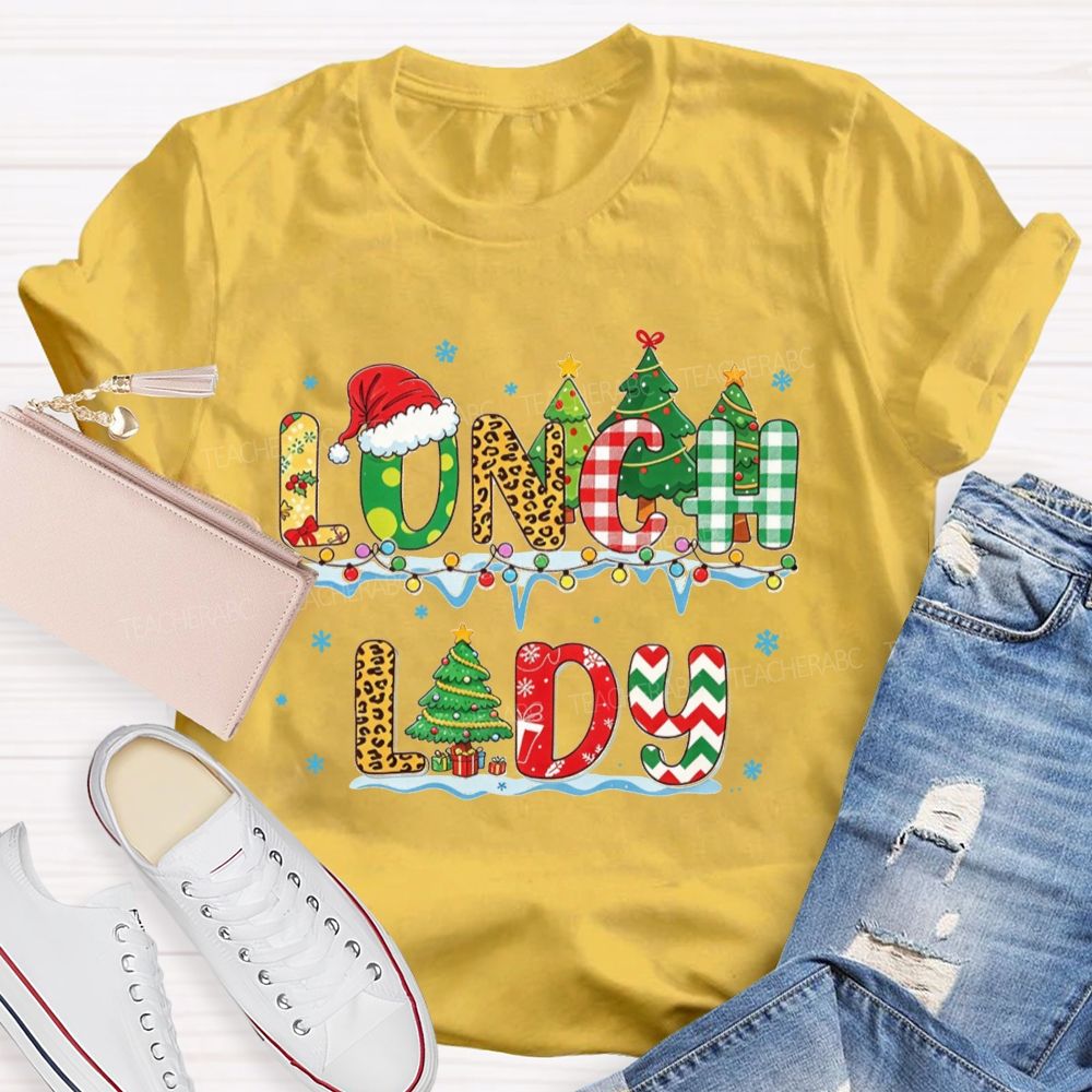 Christmas Lunch Lady Retro Patterned Letter T-shirt