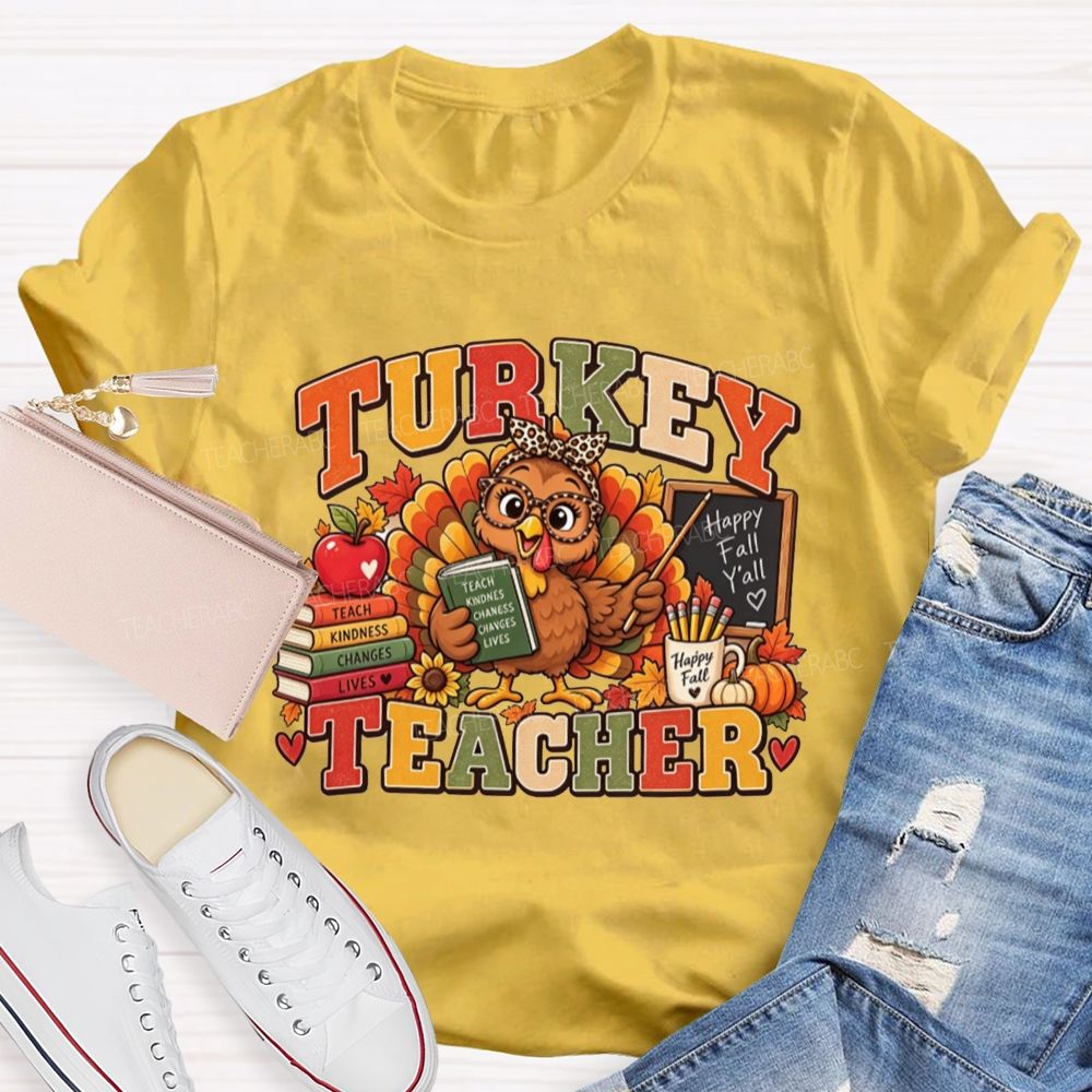 Turkey Teacher Thanksgiving Fall Graphic Teacher T-shirt