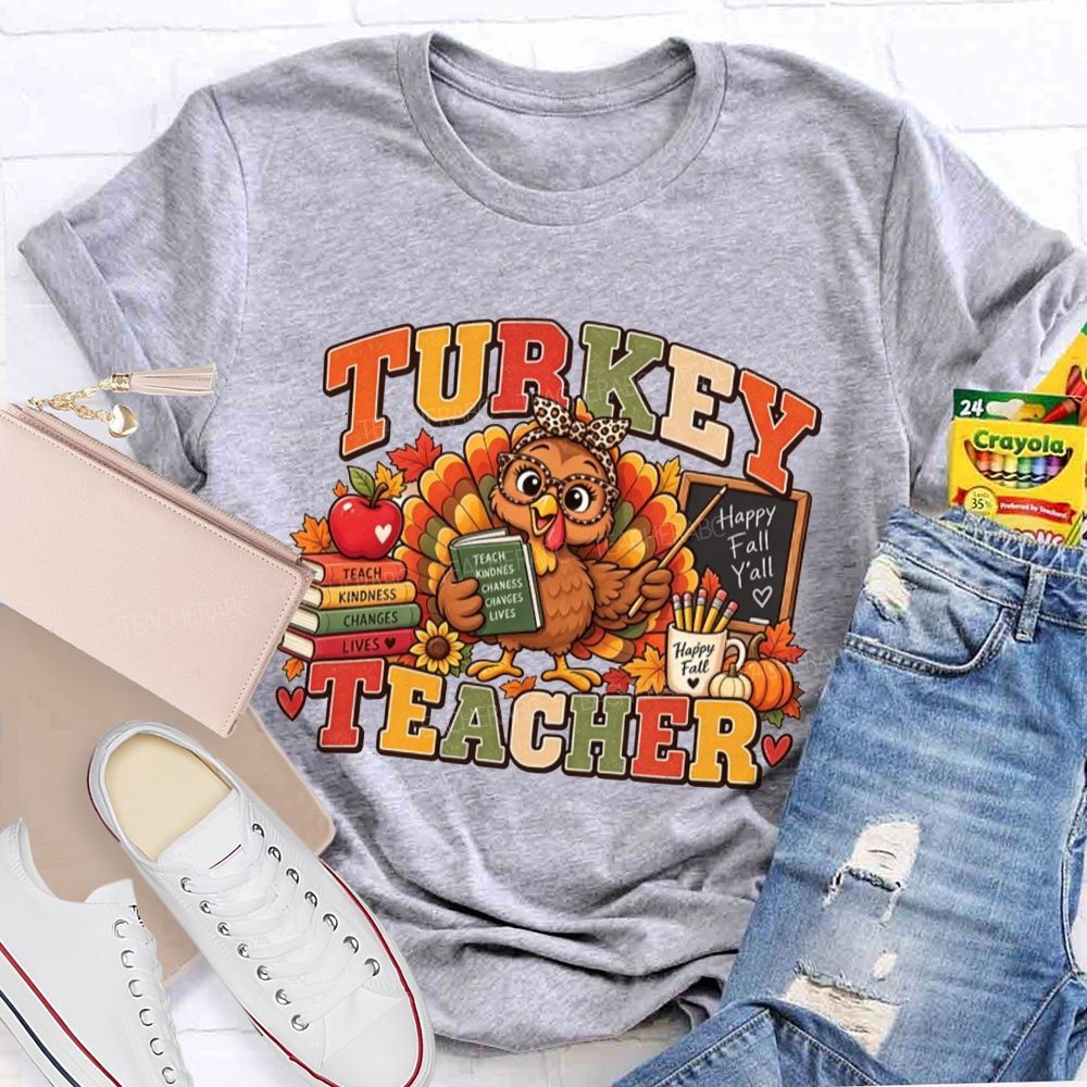 Turkey Teacher Thanksgiving Fall Graphic Teacher T-shirt