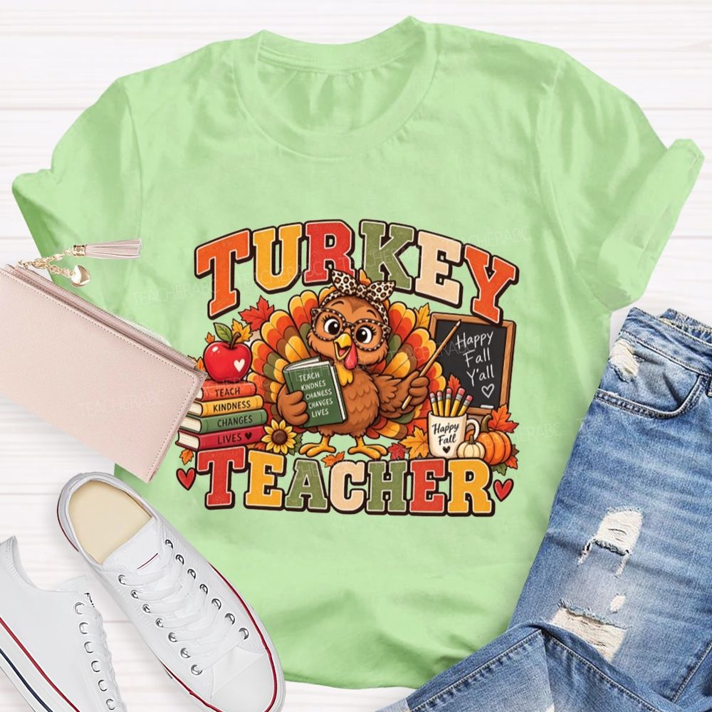 Turkey Teacher Thanksgiving Fall Graphic Teacher T-shirt