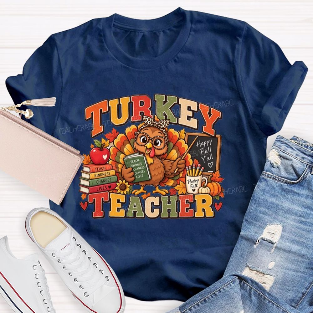 Turkey Teacher Thanksgiving Fall Graphic Teacher T-shirt