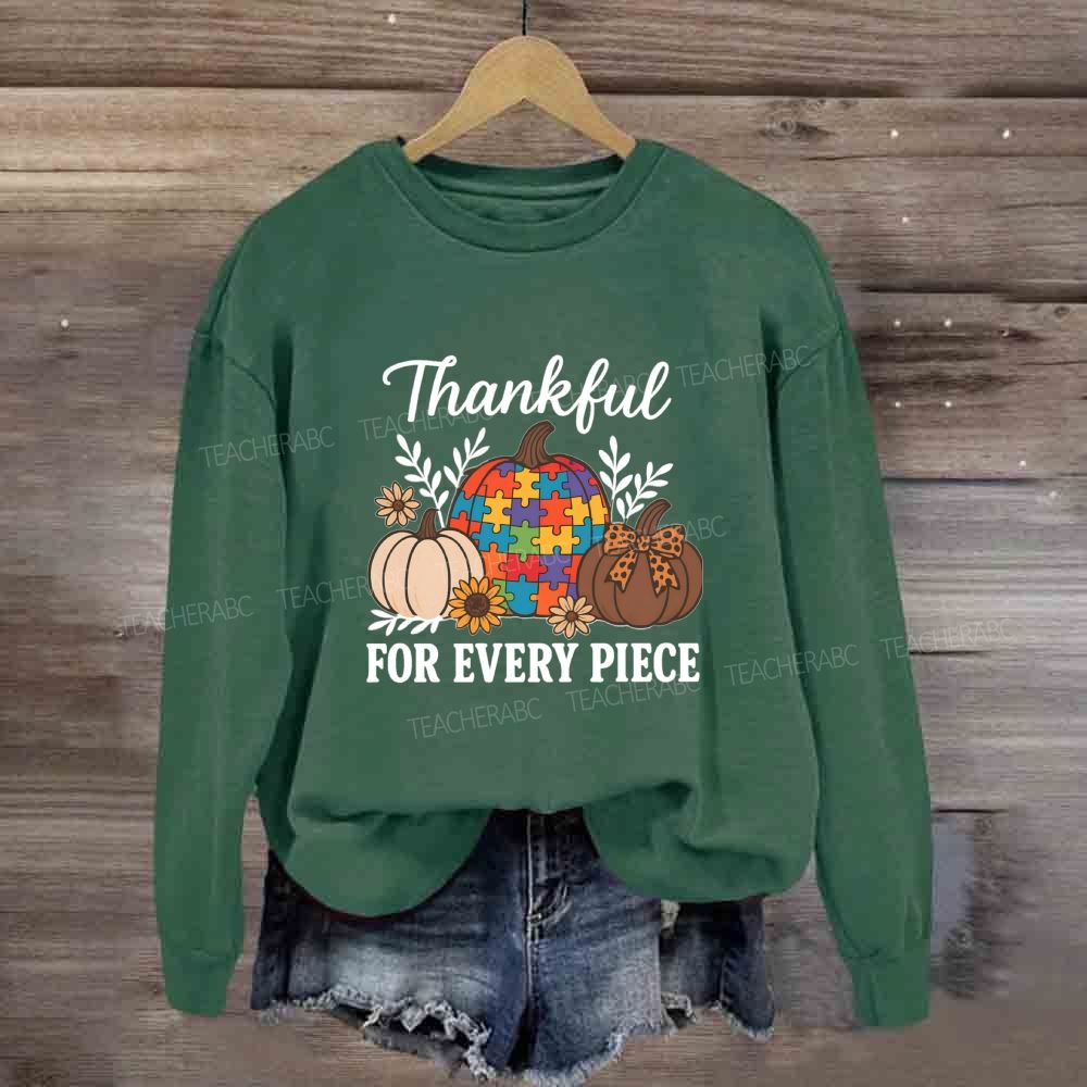 Thankful For Every Piece Autism Puzzle Pumpkin Fall Thanksgiving Sweatshirt