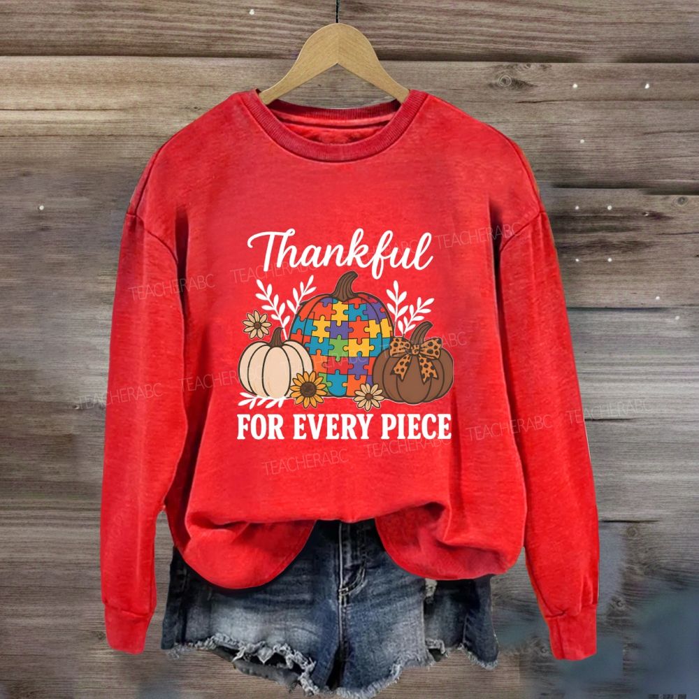 Thankful For Every Piece Autism Puzzle Pumpkin Fall Thanksgiving Sweatshirt