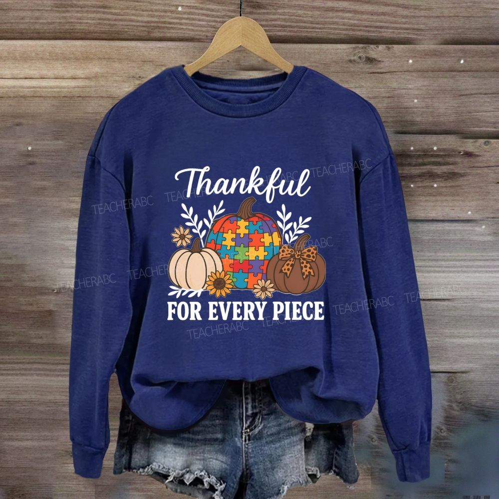 Thankful For Every Piece Autism Puzzle Pumpkin Fall Thanksgiving Sweatshirt