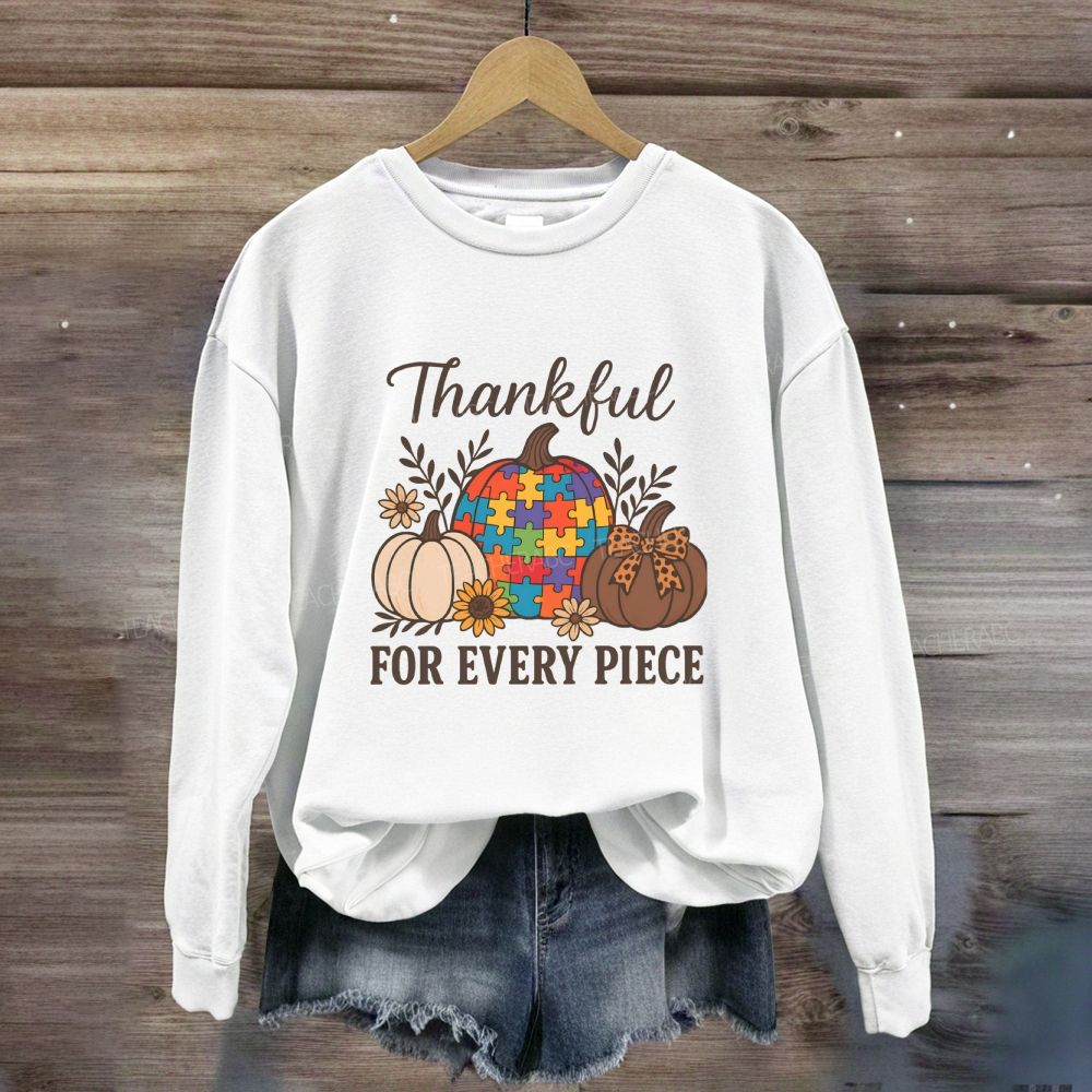 Thankful For Every Piece Autism Puzzle Pumpkin Fall Thanksgiving Sweatshirt