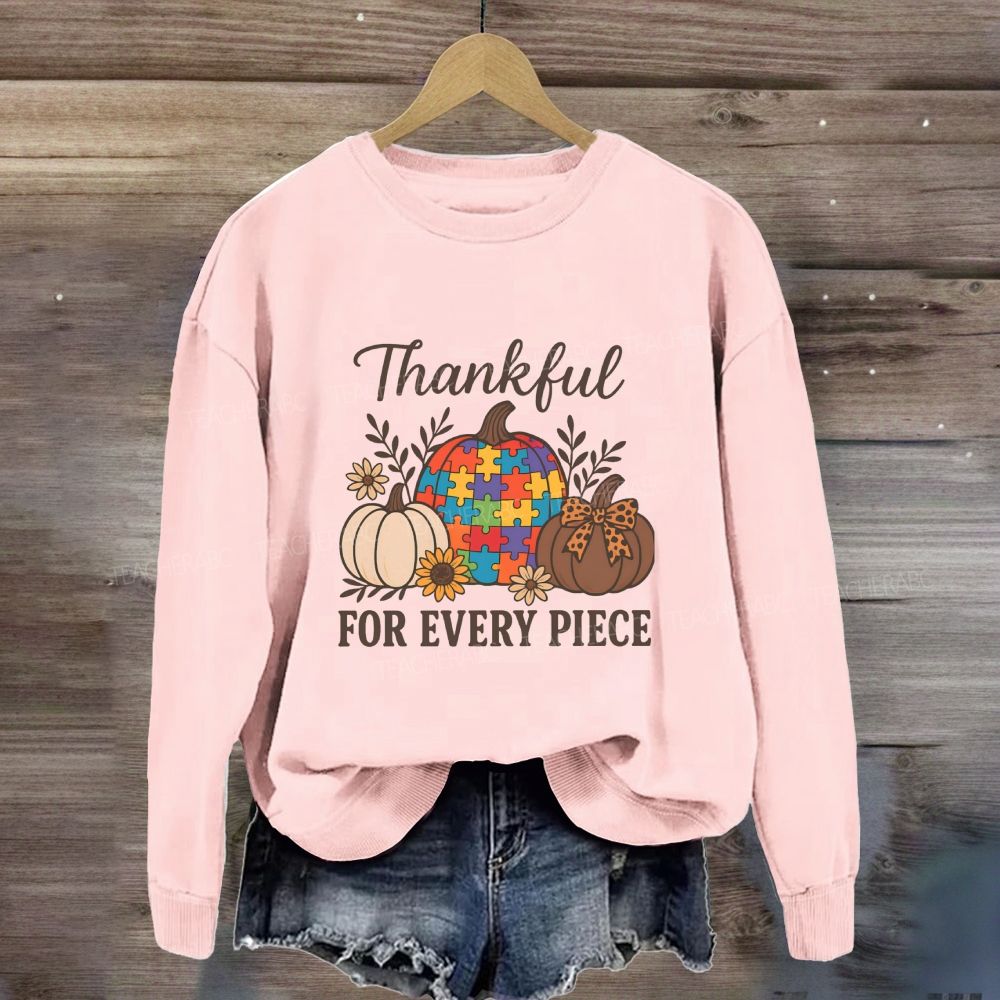Thankful For Every Piece Autism Puzzle Pumpkin Fall Thanksgiving Sweatshirt