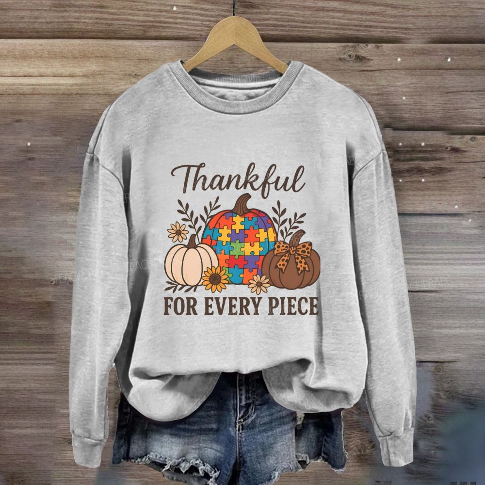 Thankful For Every Piece Autism Puzzle Pumpkin Fall Thanksgiving Sweatshirt