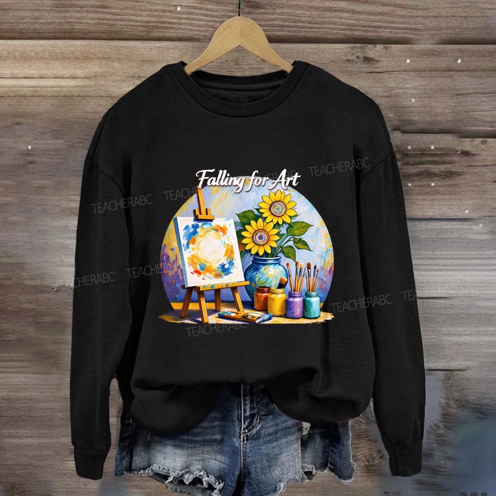 Falling For Art Autumn Artist Easel Sunflower Sweatshirt