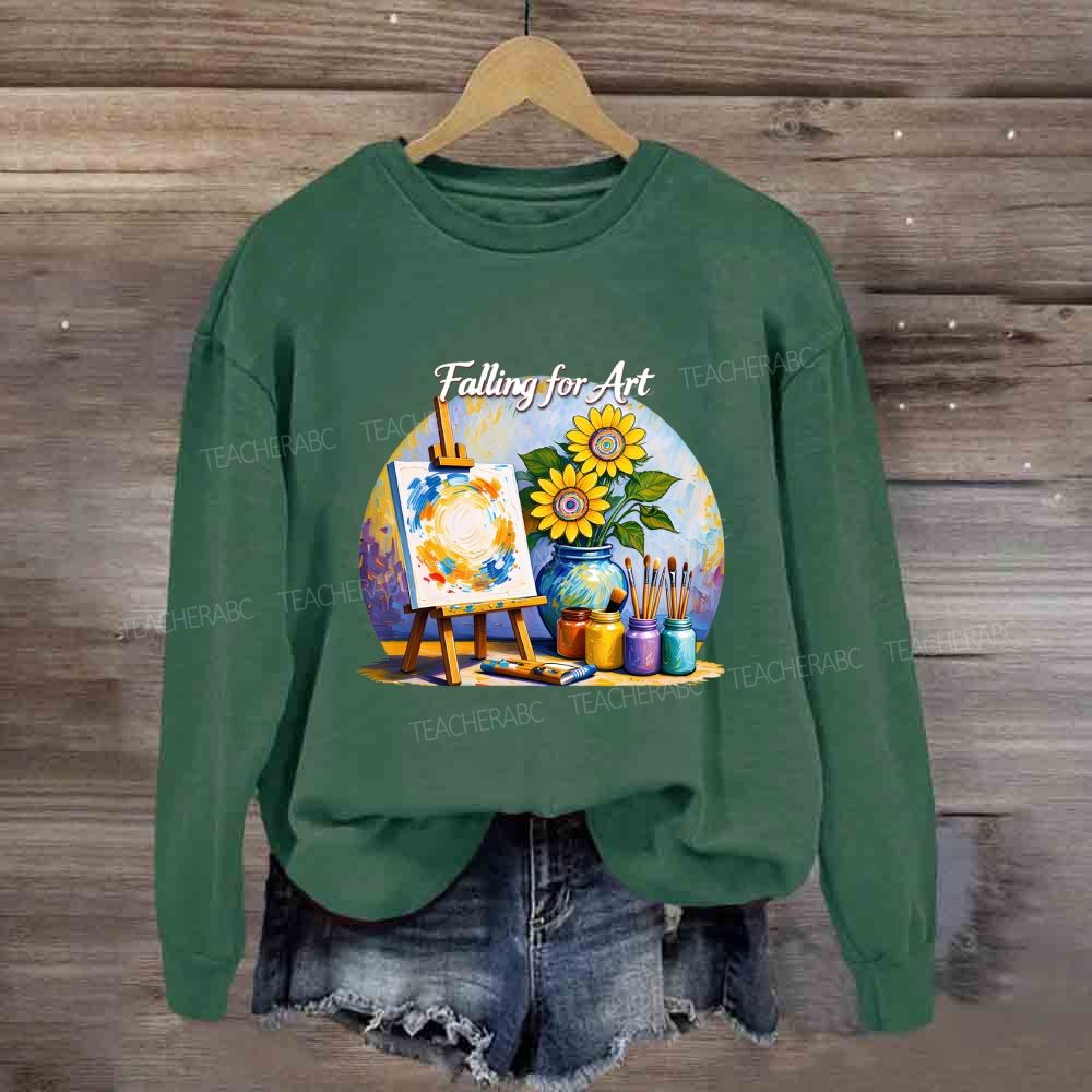 Falling For Art Autumn Artist Easel Sunflower Sweatshirt