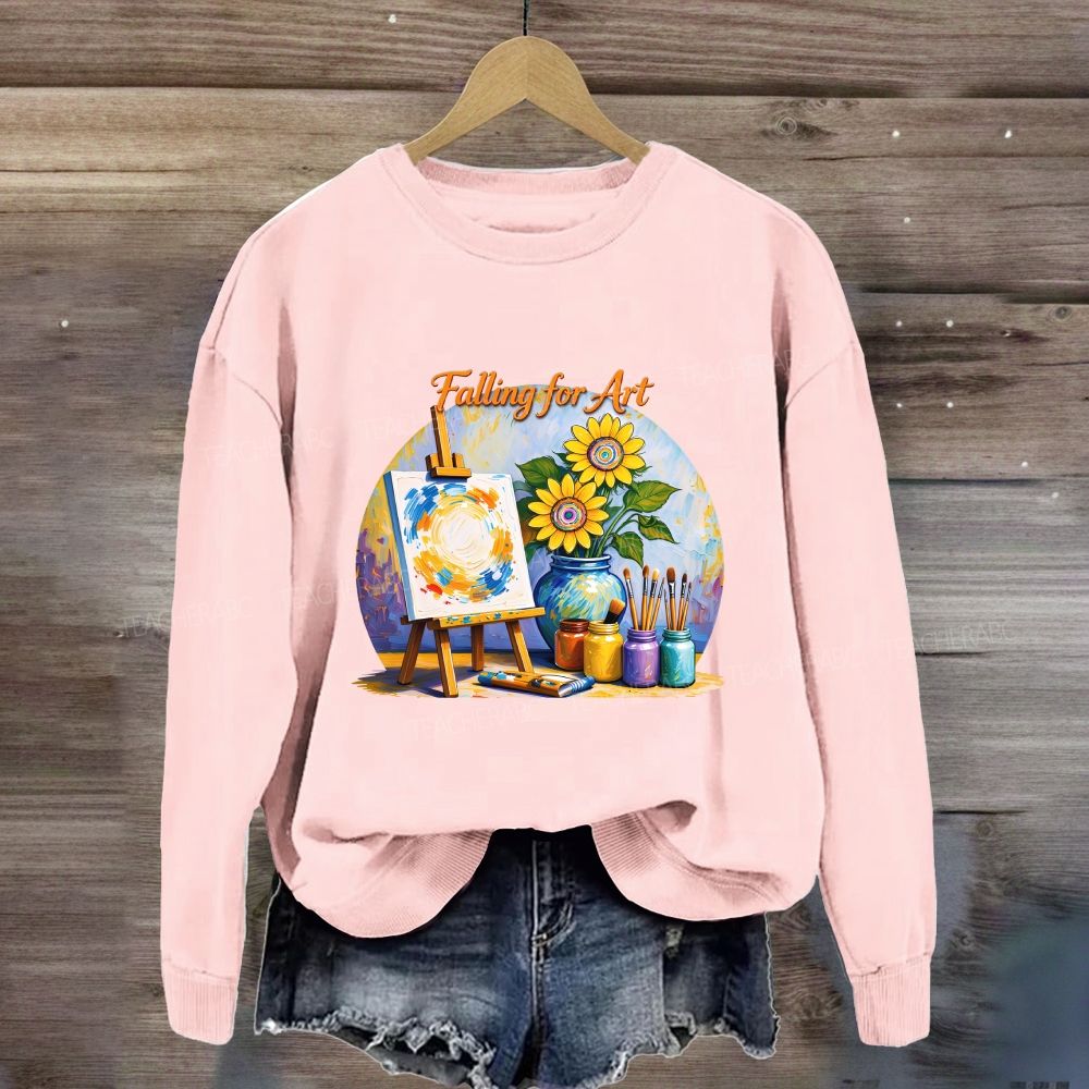 Falling For Art Autumn Artist Easel Sunflower Sweatshirt