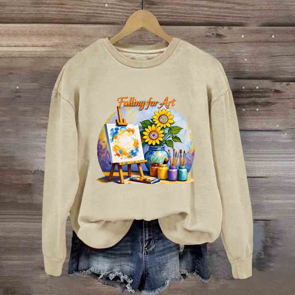 Falling For Art Autumn Artist Easel Sunflower Sweatshirt