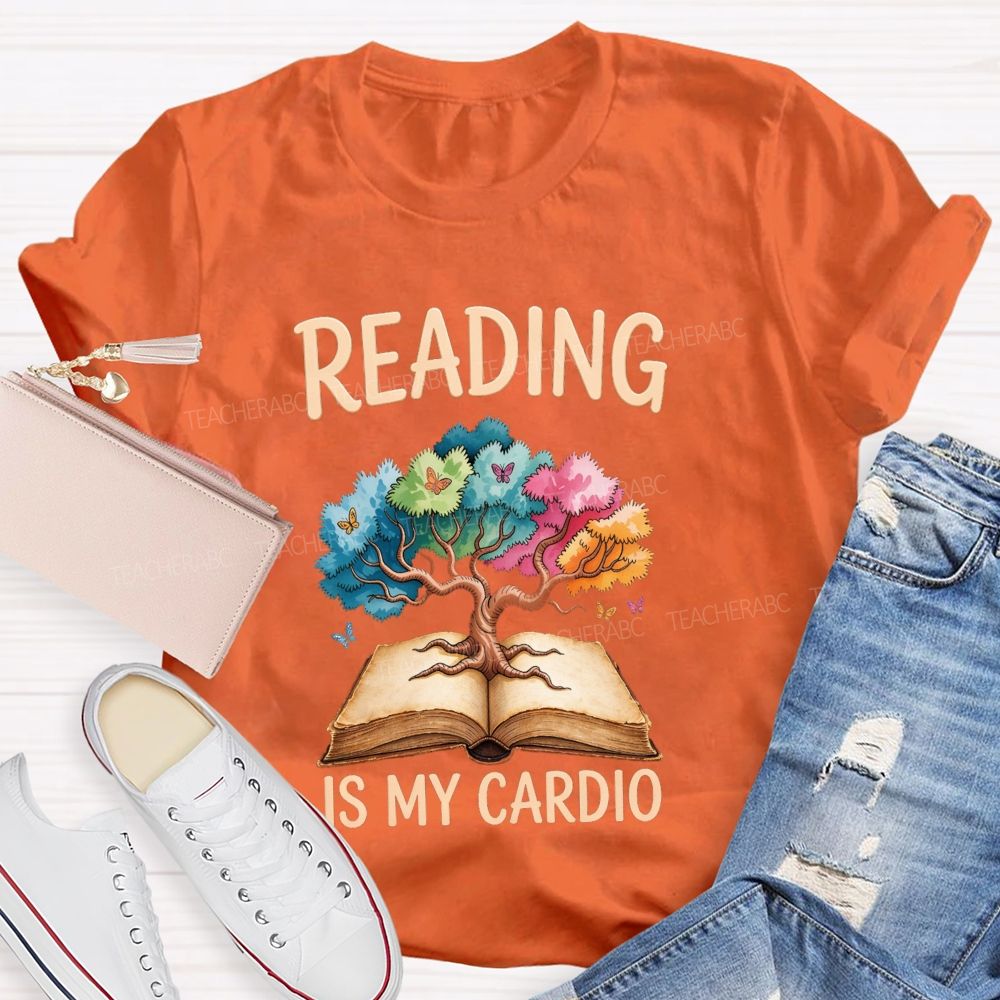 Reading Is My Cardio Book Tree Butterflies Teacher T-shirt
