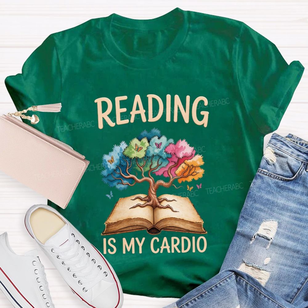 Reading Is My Cardio Book Tree Butterflies Teacher T-shirt
