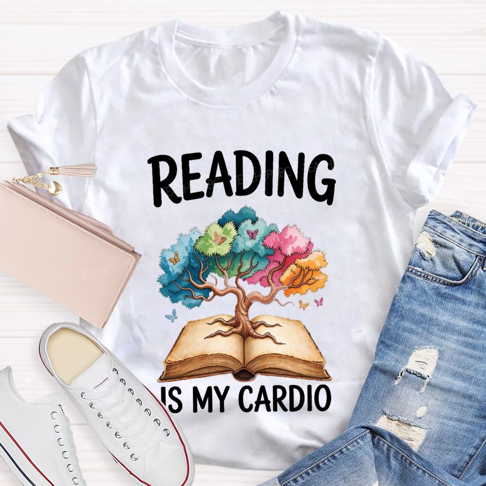 Reading Is My Cardio Book Tree Butterflies Teacher T-shirt