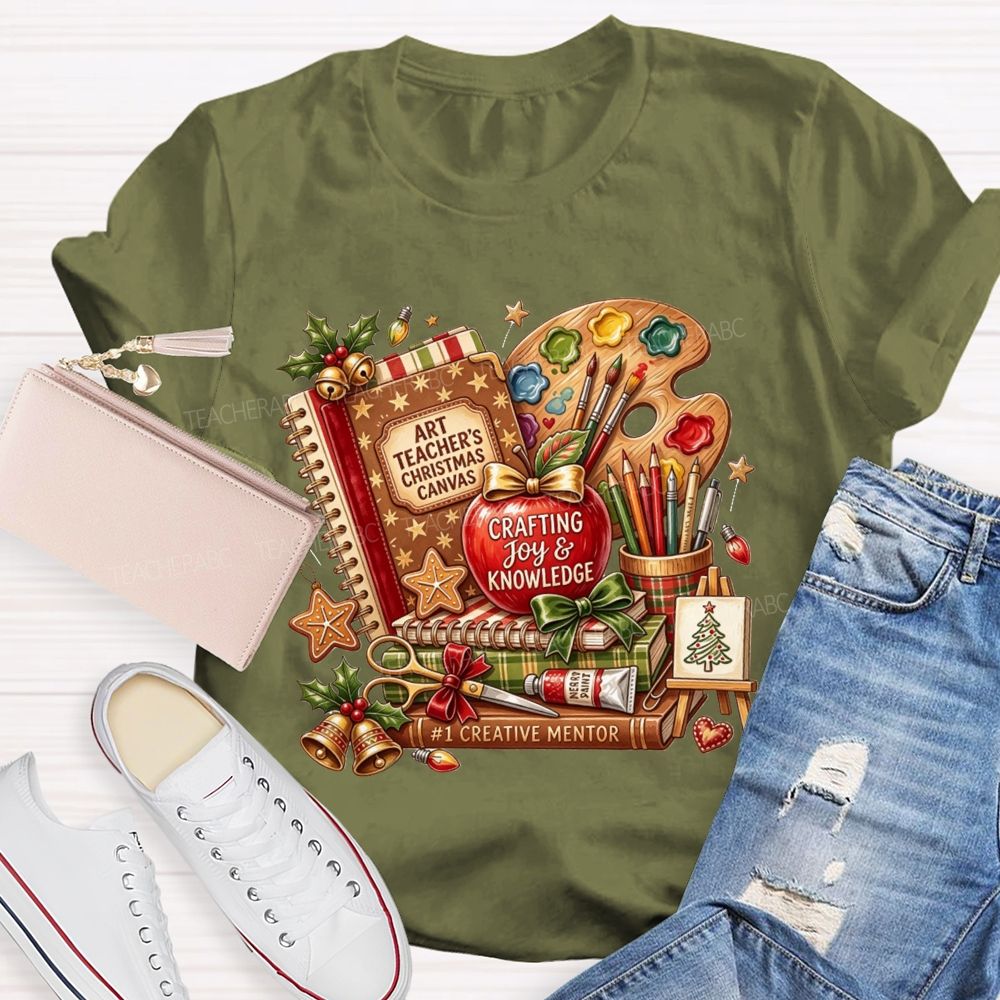 Art Teacher Christmas Canvas Crafting Joy And Knowledge Teacher T-shirt