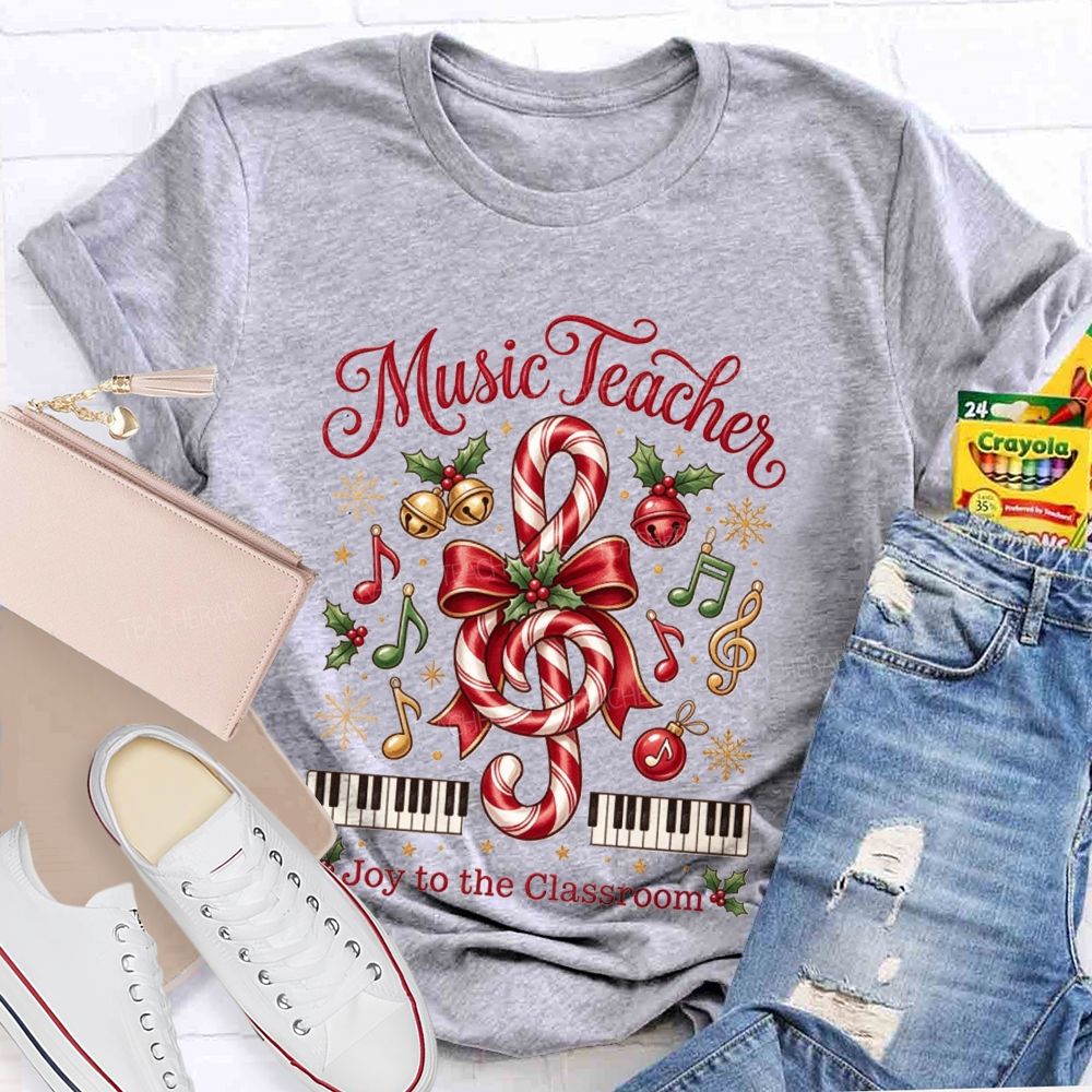 Music Teacher Joy To The Classroom Christmas Teacher T-shirt